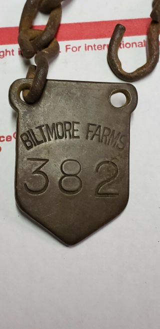 Early Cattle Tag No.  382 Biltmore Estates Nc,  Great Early Item.  Nr