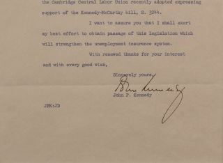 1958 Authentic Live Signature Senator John F.  Kennedy,  US Senate Letterhead NR 5