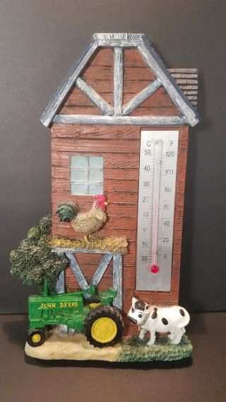 John Deere Decorative Thermometer Resin Almost 9 " Country Farm Scene Cow Chicken