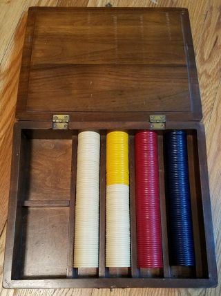 289 Vintage Clay Poker Chips With Wood Case Box