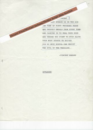 Vincent Price ' s Personal Script for Michael Jackson ' s Album 