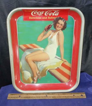 1939 Coca Cola Diving Board Pin Up Girl Advertising Metal Tray Coke