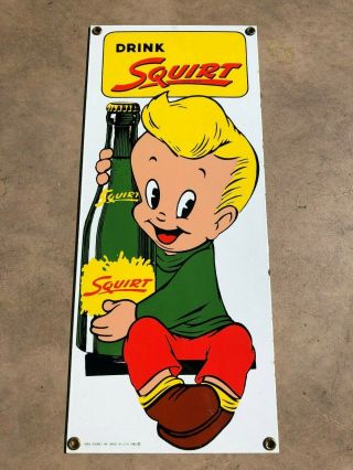 Vintage Porcelain Drink Squirt Soda Pop Sign Blonde Hair Boy 1986 Ande Rooney