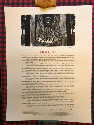 " Moloch " Broadside Signed By Allen Ginsberg And Lynd Ward