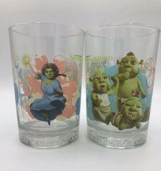 McDonald ' s Shrek And Princess Fiona Glass Shrek The 3rd Movie Cups - Set Of 2 2