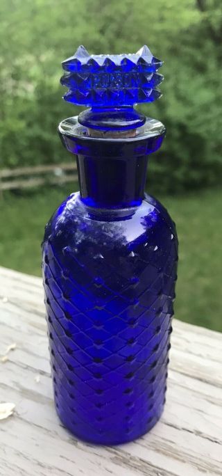 5 3/4” Antique Cobalt Blue Poison Cross Hatched Bottle W/stopper,  H.  B.  Co.  1890