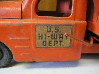 Antique Structo U.  S.  Hi - Way Dept.  Toy Hydraulic Dump Truck Pressed Steel 4