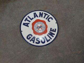 Porcelain Atlantic Gasoline Enamel Sign Size 10 " Inches Round