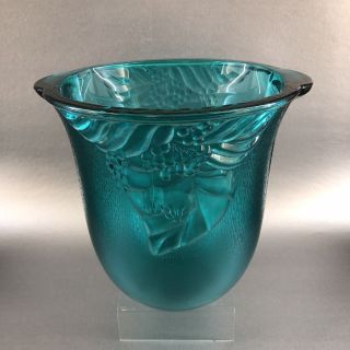 Champagne Wine Ice Bucket Large Heavy Green Glass Grapes Vintage