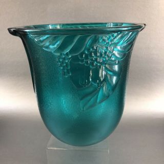 Champagne Wine Ice Bucket Large Heavy Green Glass Grapes Vintage 8