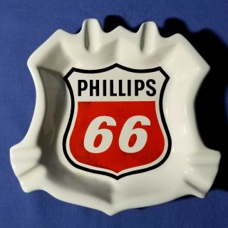 Vintage Glazed Ceramic Phillips 66 Ashtray Measures 7 - 5/16 " X 6 - 7/8 " X 1 "