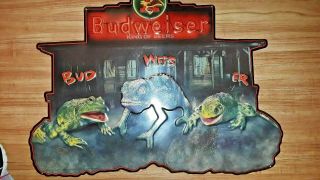 Budweiser King Of Beers Vintage Metal Sign Frogs Bud - Weis - Er Bar Large Rare