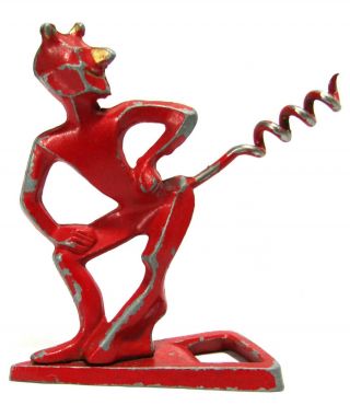 Desirable 1980s Red Devil Metalware Collectible Corkscrew With Cap Lifter