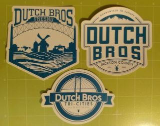 Sept 2018 Regionals Dutch Bros Stickers.  Fresno,  Tri - Cities,  Jackson County