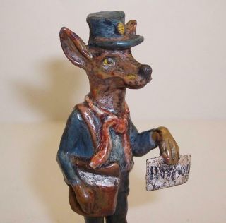 Vintage Cold Painted Bronze Miniature Greyhound/whippet Love Letter Mail Man Dog