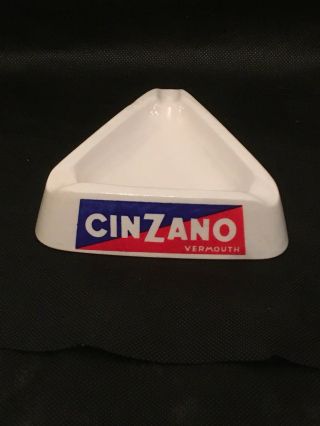 MCM Vintage 60s Cinzano Vermouth Triangle White Ceramic Ashtray Made in Italy A 2