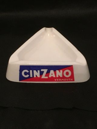 MCM Vintage 60s Cinzano Vermouth Triangle White Ceramic Ashtray Made in Italy A 3