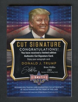 2016 Decision President Donald Trump Signed Cut AUTO Autographed 