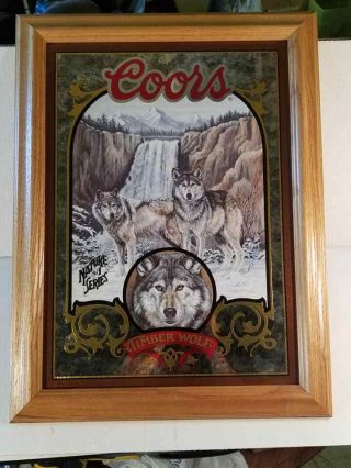 Coors Mirror Beer Sign Nature Series 1 " Timber Wolf " Susan Shea Limited Edition