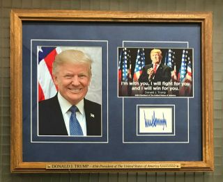 President Donald Trump Signed 13x15 Framed Cut Autographed Auto W/ Photo Jsa Loa