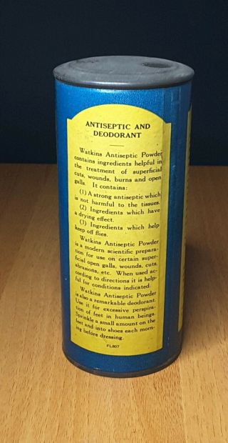 Vintage WATKINS ANTISEPTIC POWDER full Tin For People For Stock 2