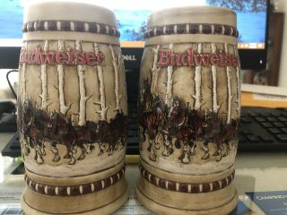 2 - 1981 Budweiser Beer Stein Cs - 50 Snowy Woodlands Holiday Mug