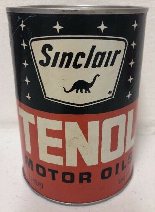 Vintage Sinclair Teno Motor Oil Quart Can Black Dinosaur Cardboard Full