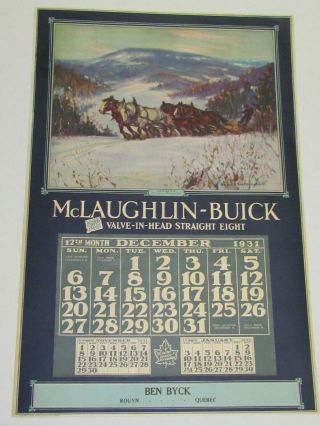 1931 Mclaughlin Buick Calendar General Motors Oshawa Valve In Head Straight 8