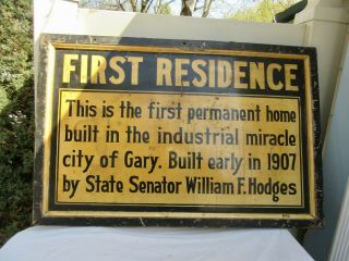 Historic Rare 1930s Wpa Metal With Wood Frame Sign Gary Ind.