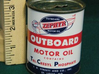 Vintage Rare Zephyr Outboard Boat Motor Oil Can Empty 8oz 2 Cycle