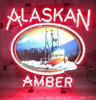 Rare Alaskan Brewing Alaska Amber Neon Sign Beer Bar Real Glass Light
