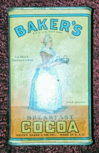 Antique Walter Baker & Co.  Breakfast Cocoa Cardboard Tin