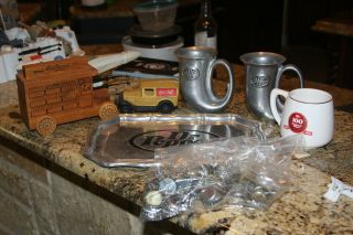 Dr Pepper Advertising Tray,  2 Mugs,  Wooden Truck,  Coffee Cup,  Coca Cola Truck