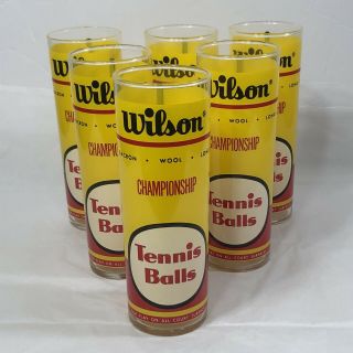 Vintage Wilson Tennis Ball Glasses Set Of 6 Bar Glasses 7”