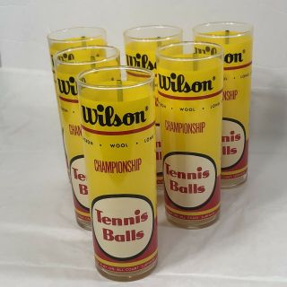 Vintage Wilson Tennis Ball Glasses Set Of 6 Bar Glasses 7” 2
