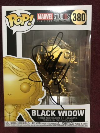 Scarlett Johansson Signed Funko Pop Ip Black Widow Avengers Gold Chrome