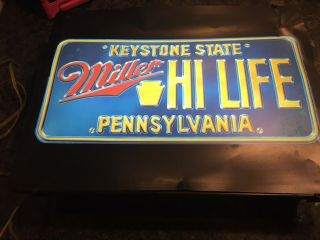Vintage Miller Hi Life Pennsylvania License Plate Lighted Beer Sign Rare