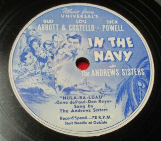 Andrews Sisters 78 Rpm (1941) From Film In The Navy E,  Abbott & Costello