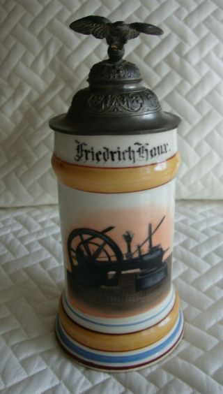 Occupational Porcelain Lithophane Beer Stein Signed Louis Aden Darmstadt
