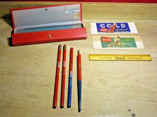 Vintage 1937 Coca Cola Pencil Case Complete School Set Ink Blotter Ruler 3