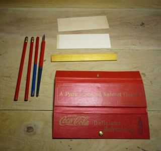 Vintage 1937 Coca Cola Pencil Case Complete School Set Ink Blotter Ruler 4
