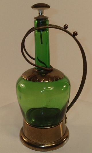 Vintage Green Glass Liquor Decanter Bottle With Handle