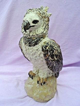 Large Vintage Signed Audrey Cadre? Studio Pottery Owl Sculpture 14 " Tall 4.  5klo