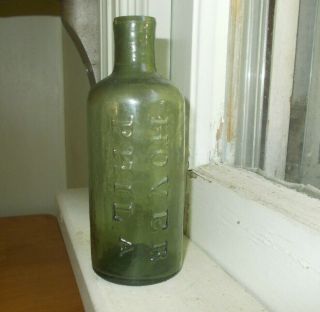 Open Pontil Pretty Green Hover Phila Vert Emb 4 7/8 " Ink Bottle Whittled 1850s