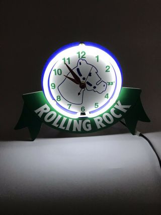 Rolling Rock Vintage Neon Light Sign/clock For Bar / Man Cave