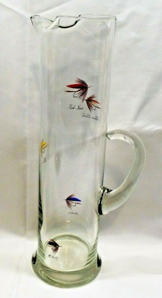 Mid Century Martini Pitcher Fly Fishing Lures Handpainted Carwin Signed