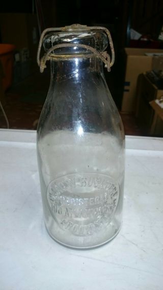 Vintage Isaac W Rushmore Brooklyn Ny 1 One Quart Milk Bottle W Lid