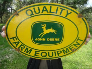 1954 Large John Deer Porcelain Advertising Sign Tractor Farm