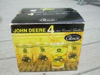 Set Of (4) Gibson John Deere Tractors 16 Oz Tumblers,  Drinking Glasses