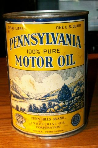 1 Qt.  Pennsylvania 100 Pure Motor Oil Penn Hills Brand,  Graphic